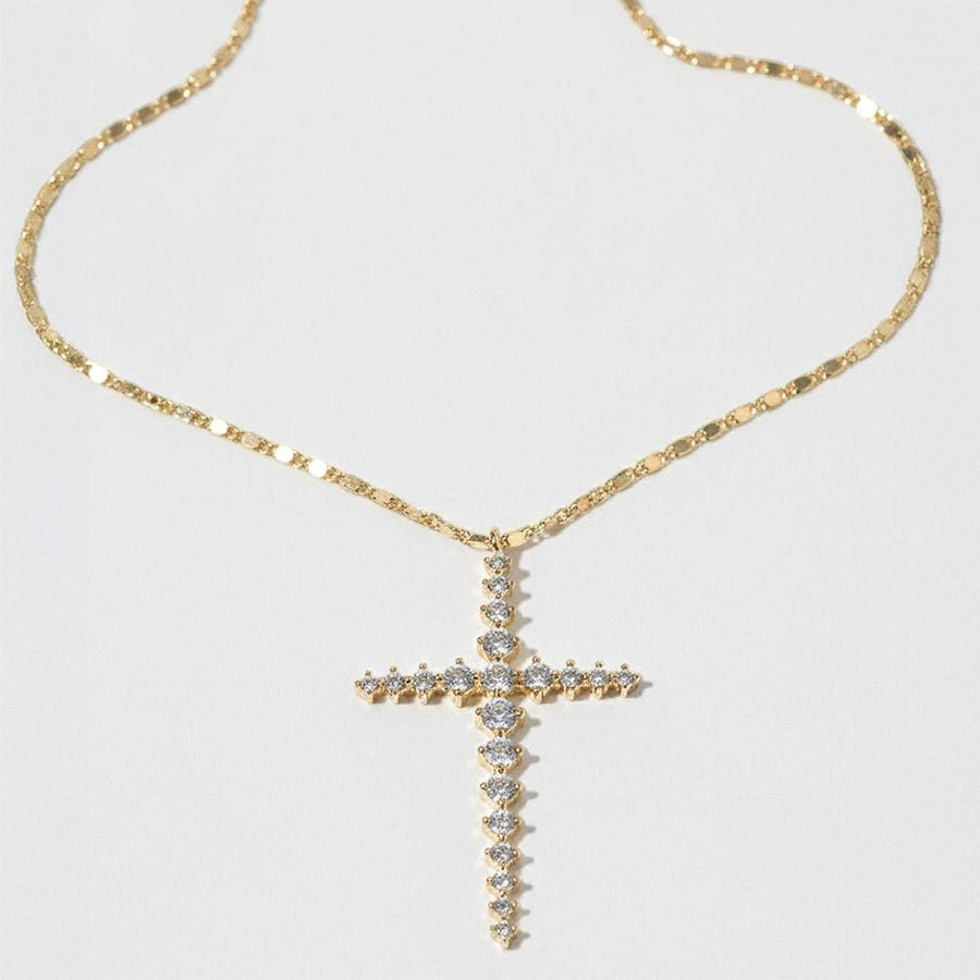 Gold Dipped CZ Cross Pendant Necklace, Minimalist Faith Jewelry, Sparkle Christian Statement