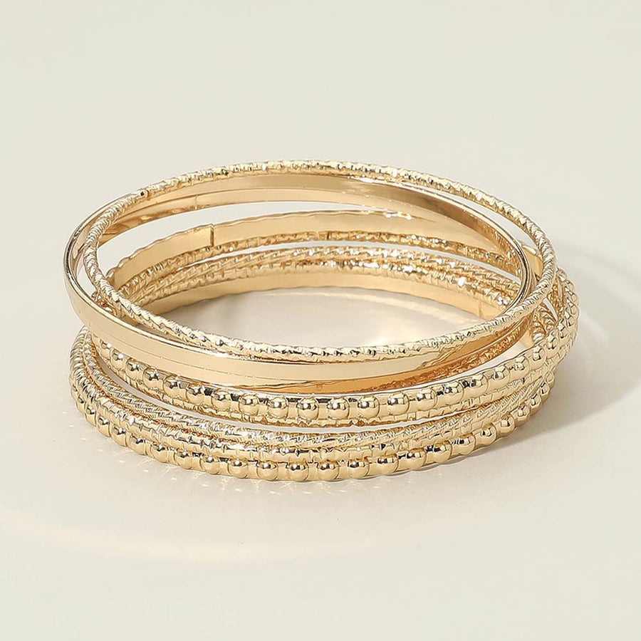Textured Metal Stackable Bangle Set, Boho Layered Bracelets, Everyday Statement Jewelry