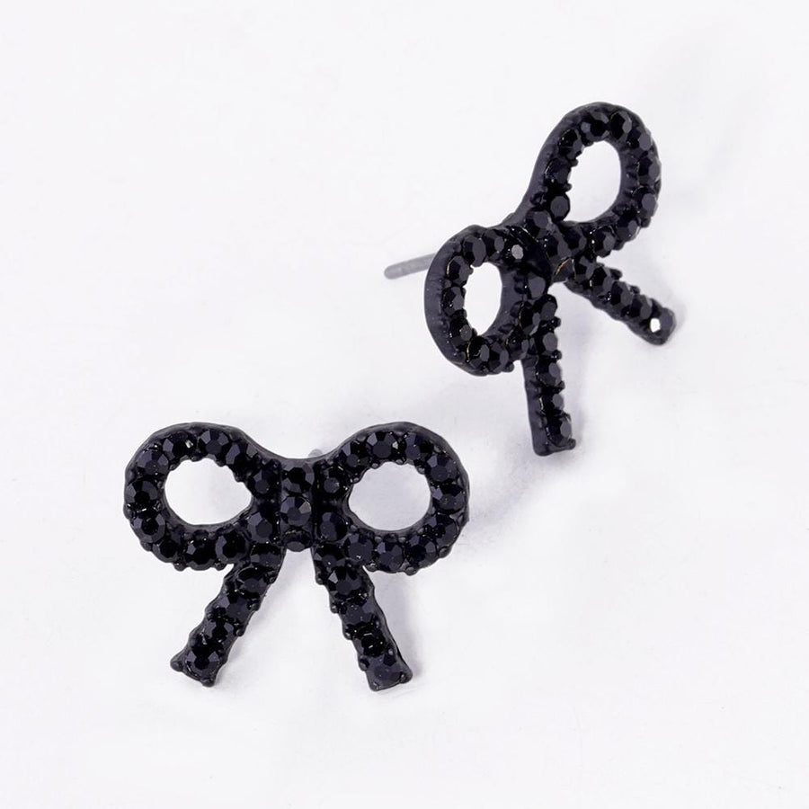 Crystal Stone Bow Stud Earrings, Ribbon Sparkle Bow Studs, Everyday and Party wear