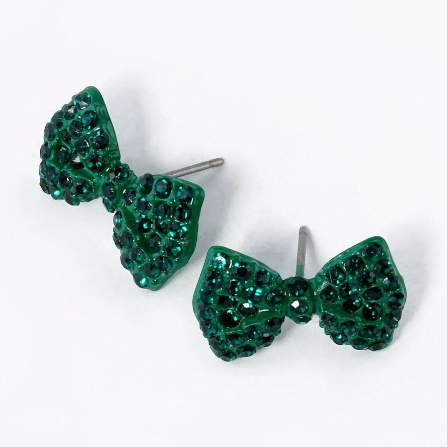 Crystal Rhinestone Bow Stud Earrings, Dainty Ribbon Sparkle Jewelry Studs