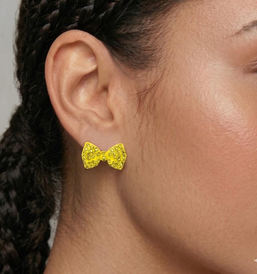 Crystal Rhinestone Bow Stud Earrings, Dainty Ribbon Sparkle Jewelry Studs