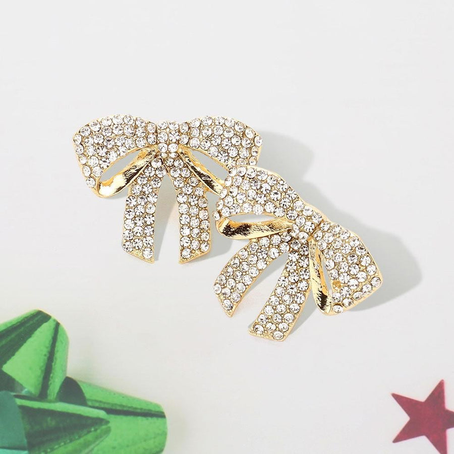 Pave Bow Crystal Earrings, Dainty CZ Studs, Feminine Sparkle Jewelry