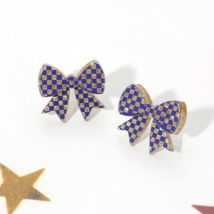 Checkerboard Bow Stud Earrings, Game Day Team Spirit Jewelry