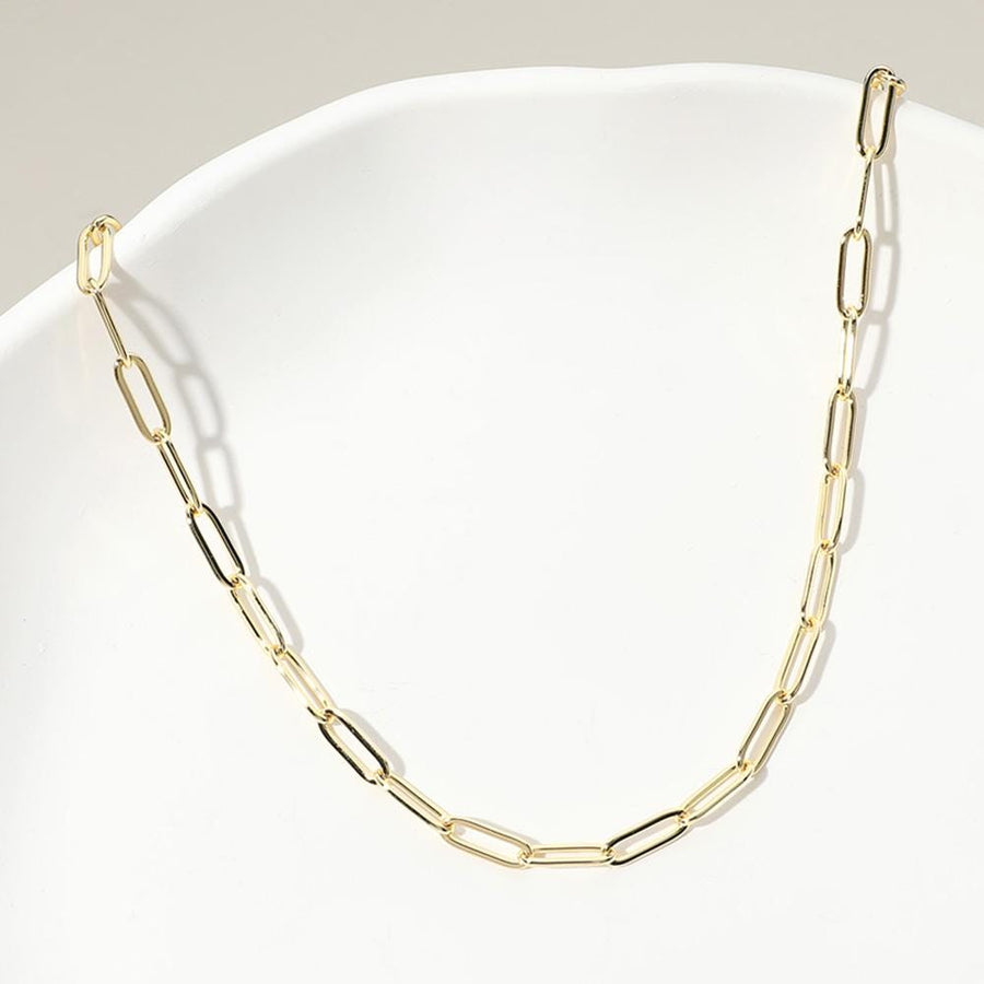 14K Gold Plated Paperclip Chain Necklace, Minimalist Stainless Steel Link Jewelry