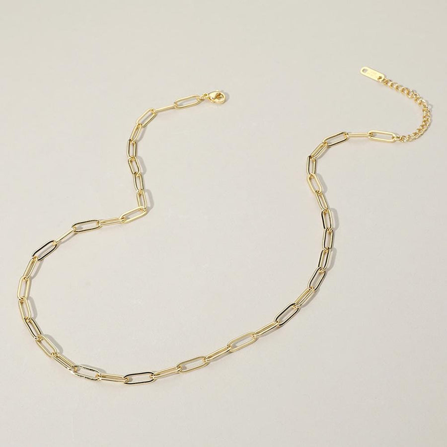 14K Gold Plated Paperclip Chain Necklace, Minimalist Stainless Steel Link Jewelry