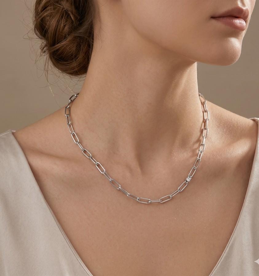 14K Gold Plated Paperclip Chain Necklace, Minimalist Stainless Steel Link Jewelry