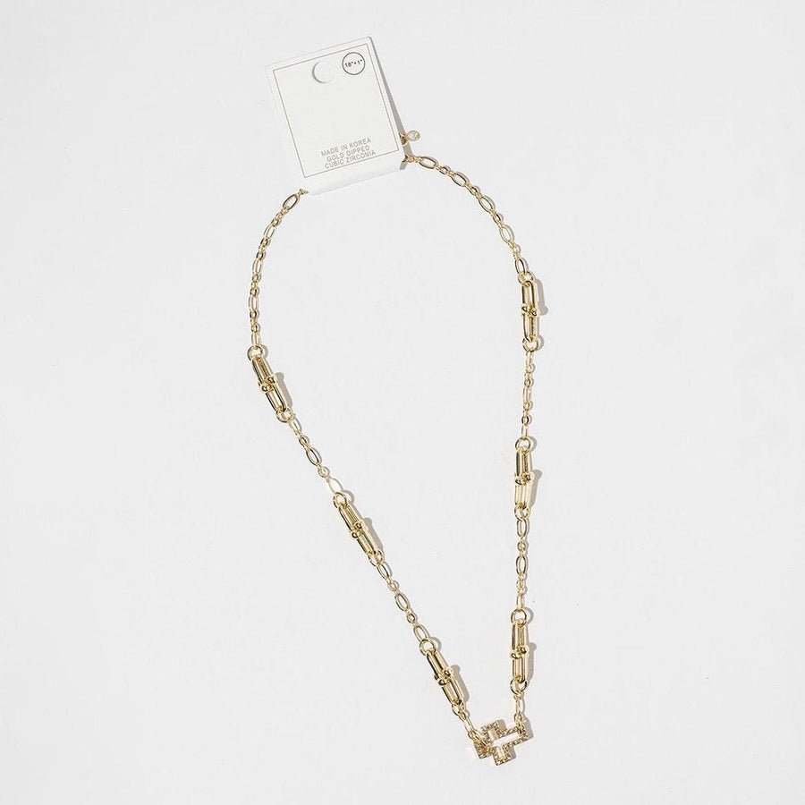 Gold Dipped CZ Pave Cross Pendant Necklace, Chunky Gold Link Chain, Modern Faith Jewelry