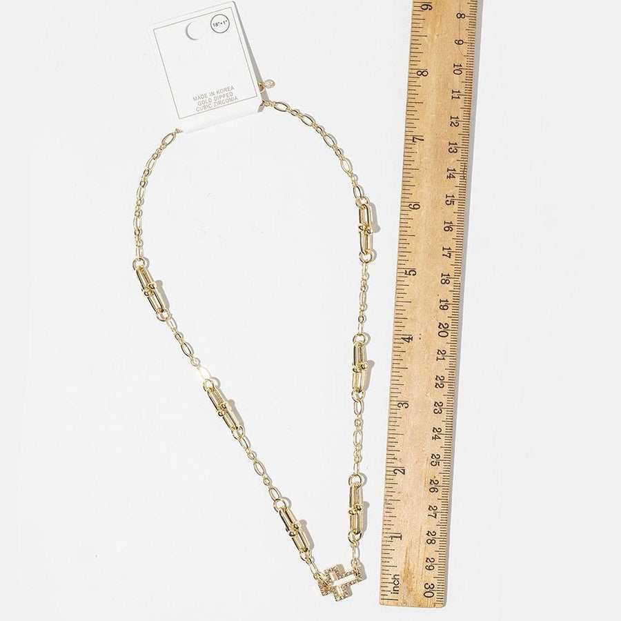 Gold Dipped CZ Pave Cross Pendant Necklace, Chunky Gold Link Chain, Modern Faith Jewelry