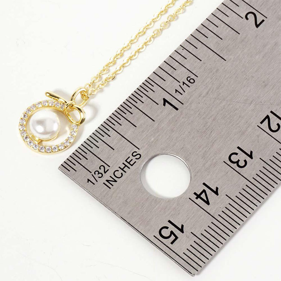 Gold Dipped Pearl Halo Charm Pendant Necklace, CZ Sparkle, Bridal Wedding Jewelry
