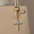 Gold Dipped CZ Cross Bag Charm Keychain, Faith Purse Accessory, Christian Gift