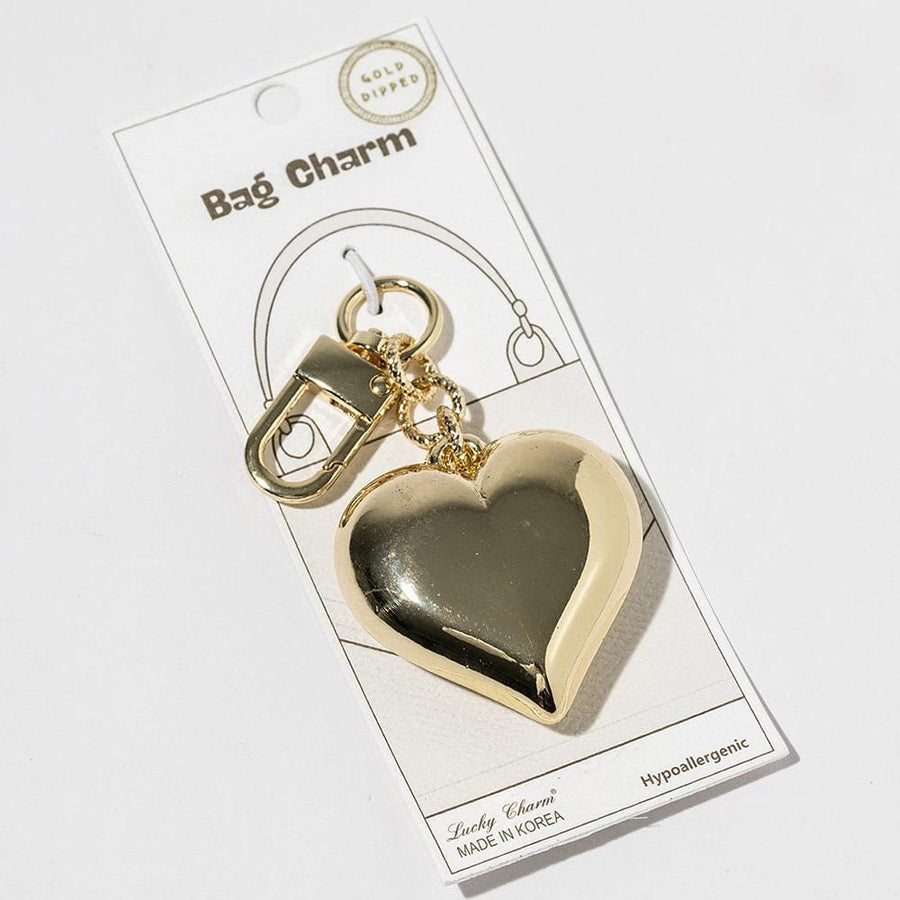 Gold Dipped Puffy Heart Keychain Bag Charm, Trendy Statement Accessory