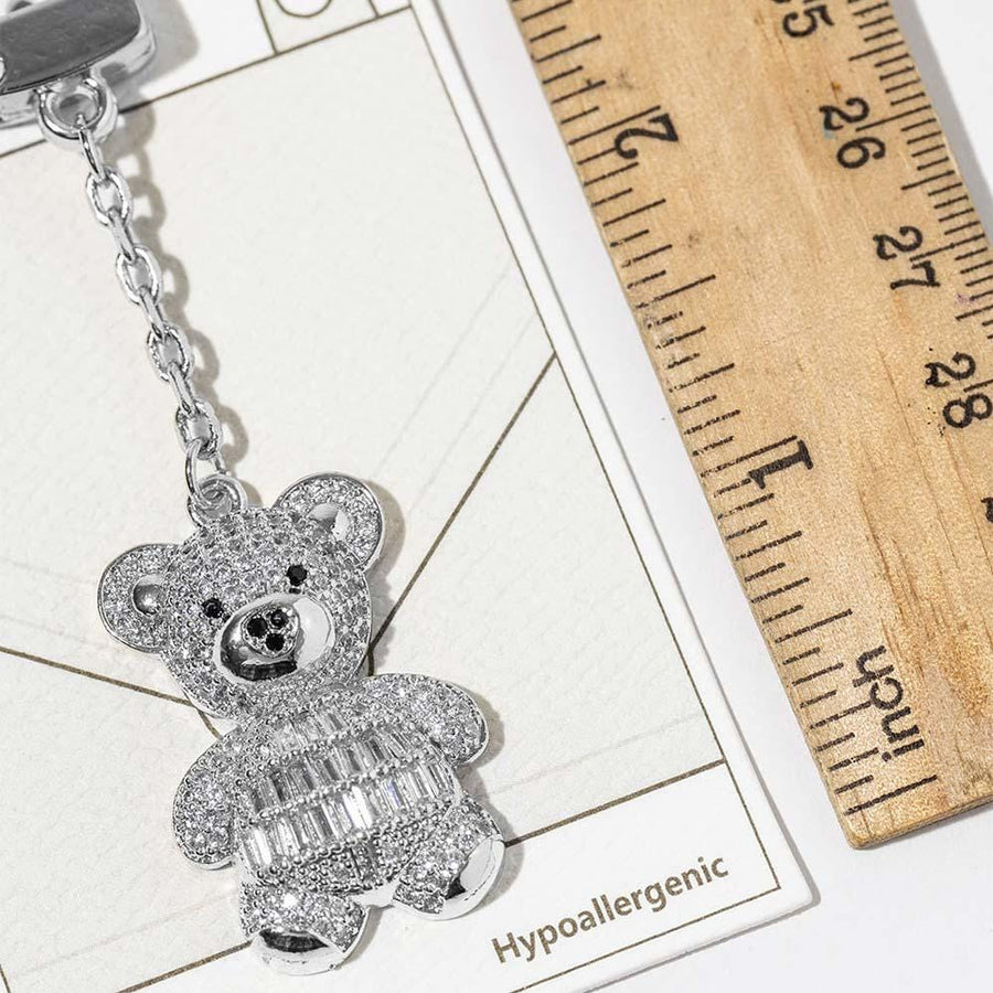 Gold Dipped CZ Pave Teddy Bear Keychain Bag Charm, Sparkle Bear Accessory