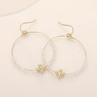Metal Flower Beaded Hoop Earrings, Faceted Open Ring Dangle Jewelry