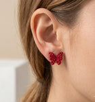 Rhinestone Paved Butterfly Stud Earrings, Crystal Pave Butterfly Earring, Dainty Nature Inspired Studs