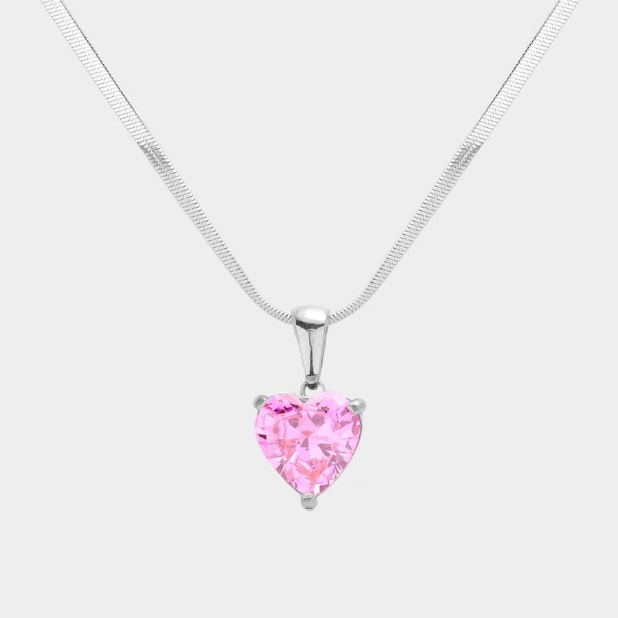 18K Gold Dipped CZ Heart Pendant Necklace | Minimalist Dainty Heart Chain