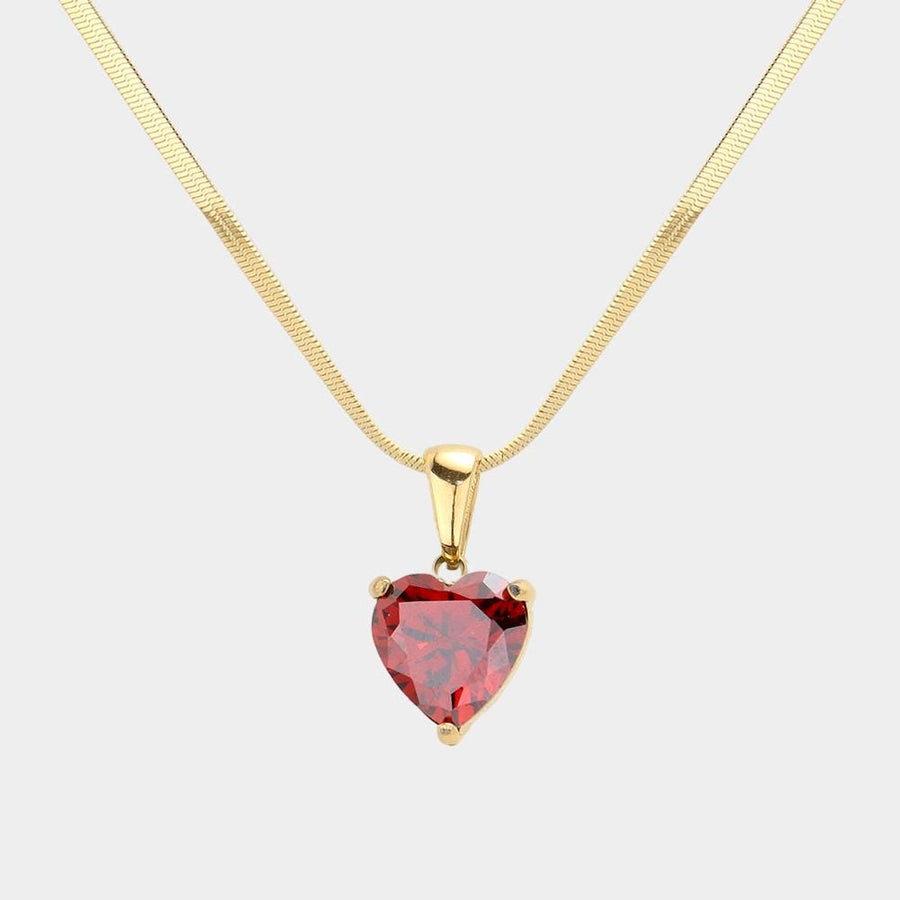 18K Gold Dipped CZ Heart Pendant Necklace | Minimalist Dainty Heart Chain