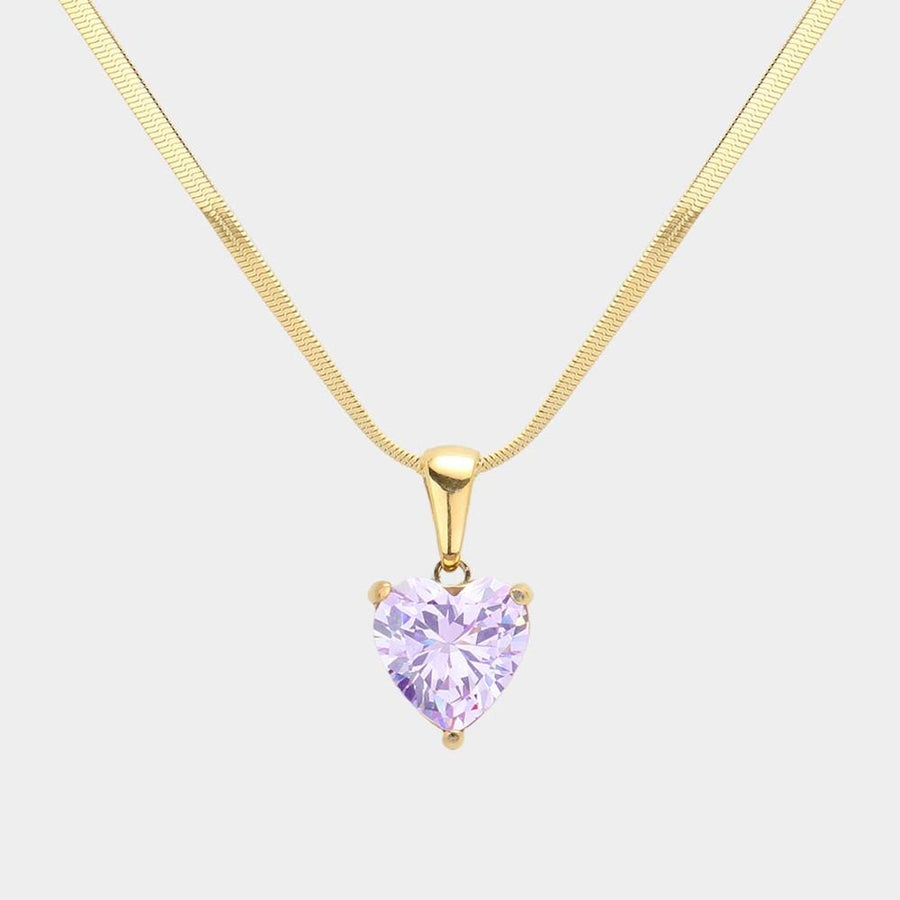 18K Gold Dipped CZ Heart Pendant Necklace | Minimalist Dainty Heart Chain
