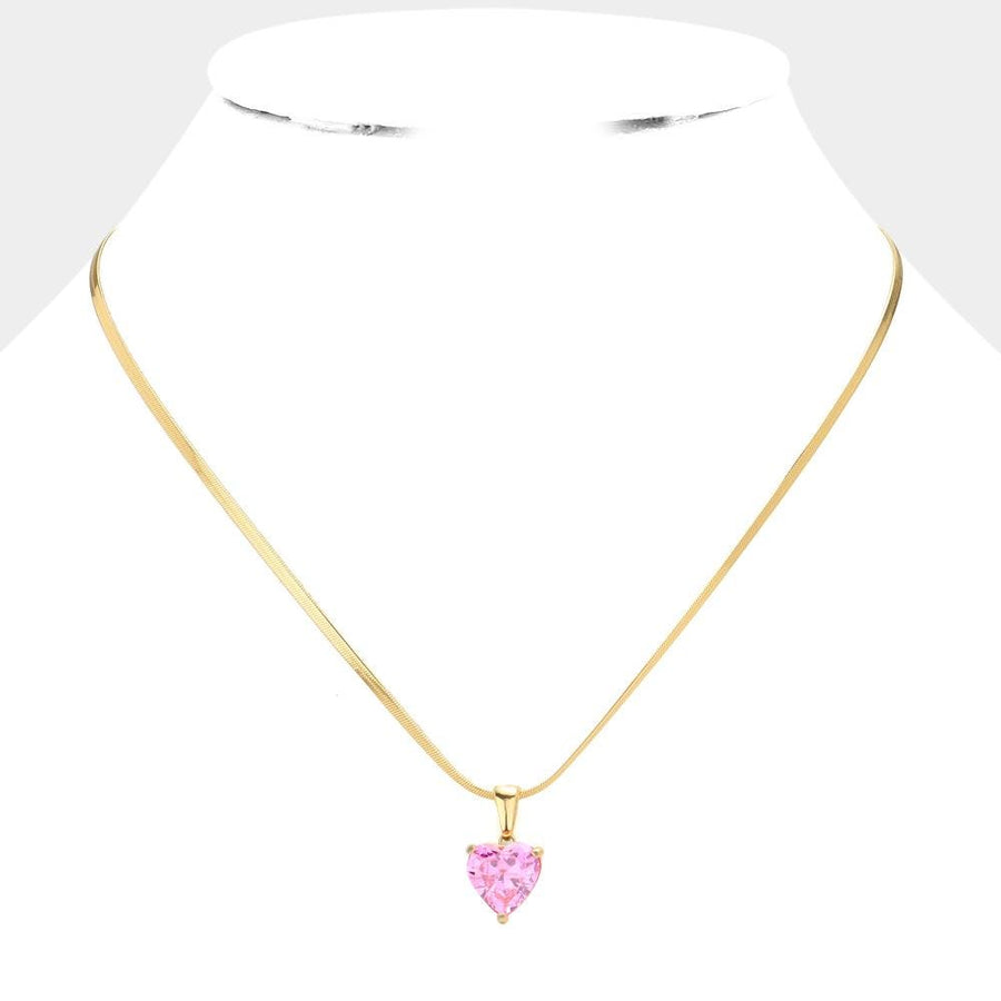 18K Gold Dipped CZ Heart Pendant Necklace | Minimalist Dainty Heart Chain