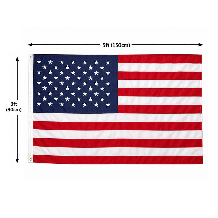 3x5 Nylon Large American Flag | Brass Grommets Indoor/Outdoor Patriotic USA Flag Decor