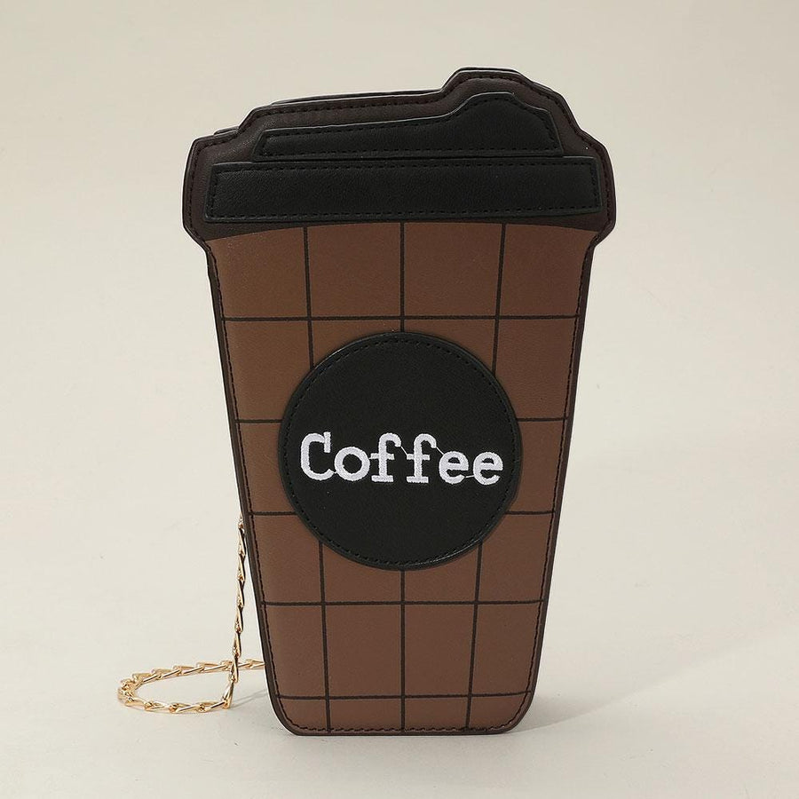 Faux Leather Coffee Cup Crossbody Bag, Novelty Mini Handbag, Barista Style Shoulder Bag