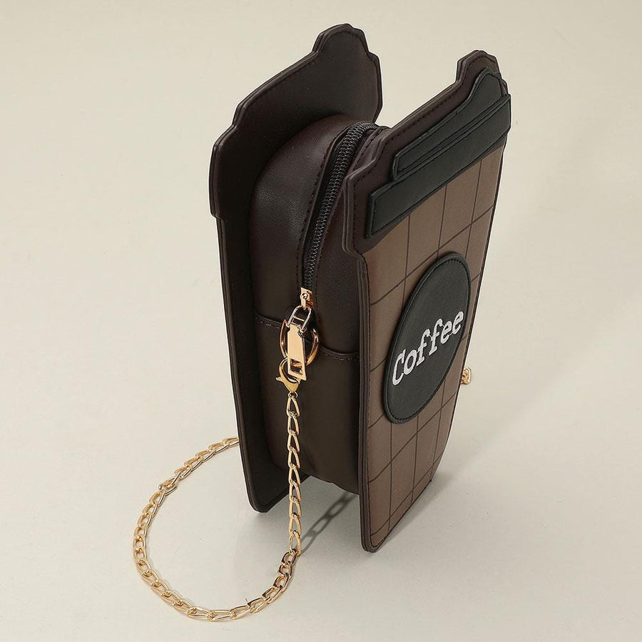 Faux Leather Coffee Cup Crossbody Bag, Novelty Mini Handbag, Barista Style Shoulder Bag