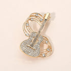 Gold Dipped Guitar Music Note Brooch, Sparkling Rhinestone Lapel Pin, Musician Accessory