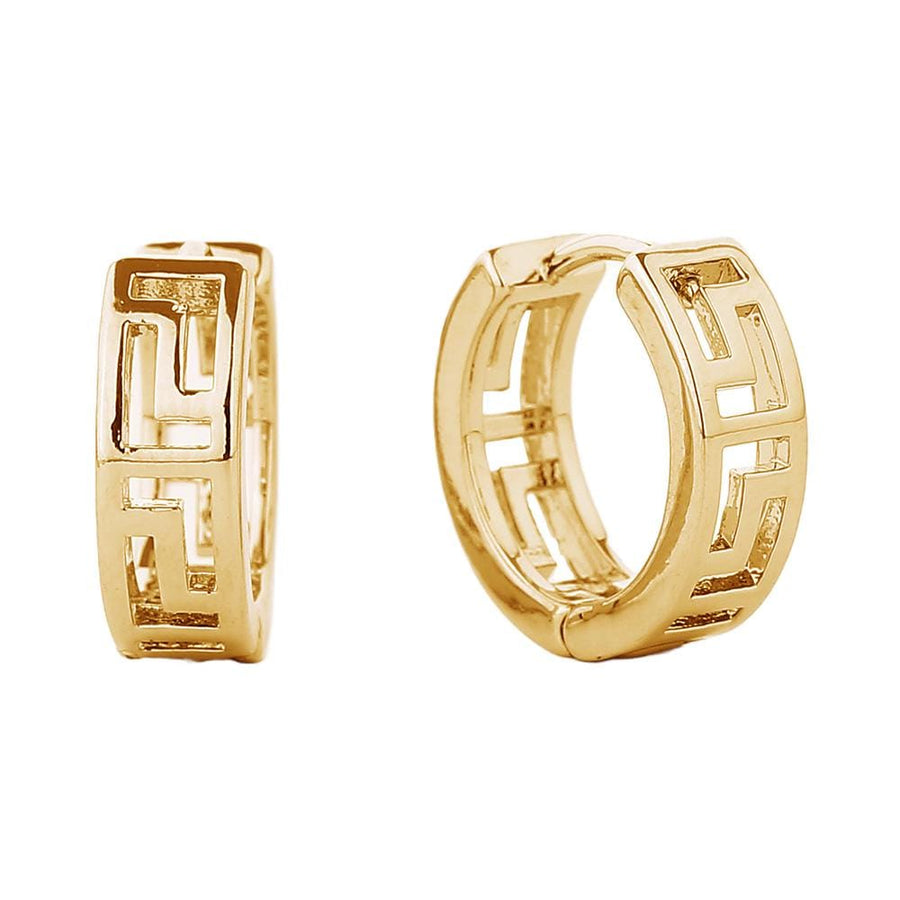 14K Gold Dipped Geometric Huggie Hoop Earrings, Minimalist Patterned Brass Hoops