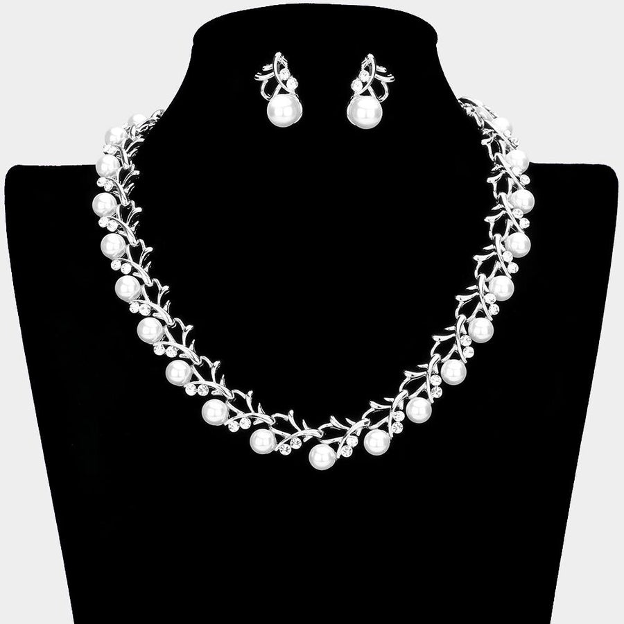 Rhinestone Pearl Accent Necklace | Bridal Statement Jewelry for Weddings & Formal Wear