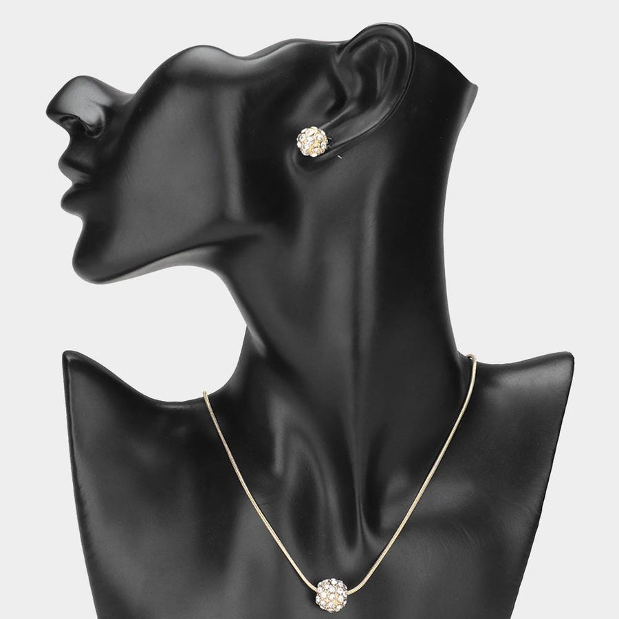Rhinestone Ball Pendant Necklace | Crystal Statement Glam Party & Evening Necklace Jewelry for Women