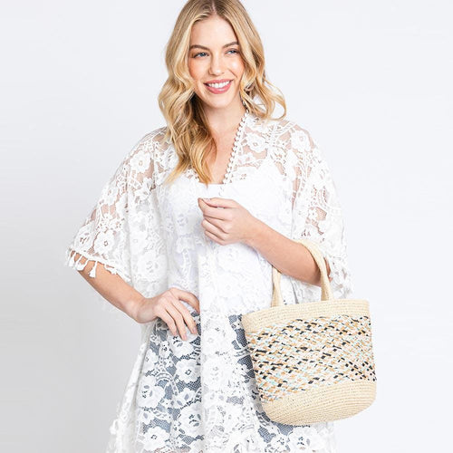 Mixed Color Woven Straw Tote Bag | Boho Resort Beach Vacation Handbag