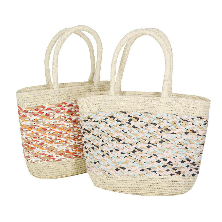 Mixed Color Woven Straw Tote Bag | Boho Resort Beach Vacation Handbag