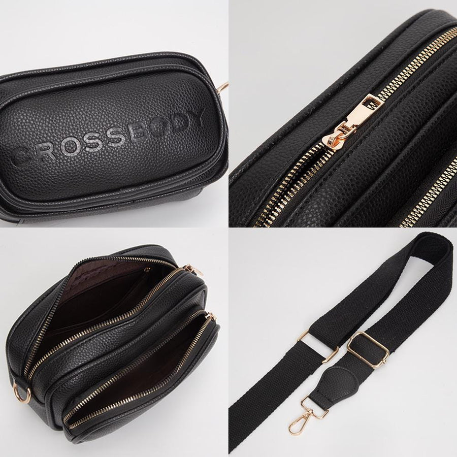Faux Pebbled Leather Structured Crossbody Bag, Minimalist Everyday Shoulder Purse