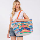 Boho Fruit Print Fringe Tote Bag | Bohemian Beach Handbag | Vacation Shoulder bag
