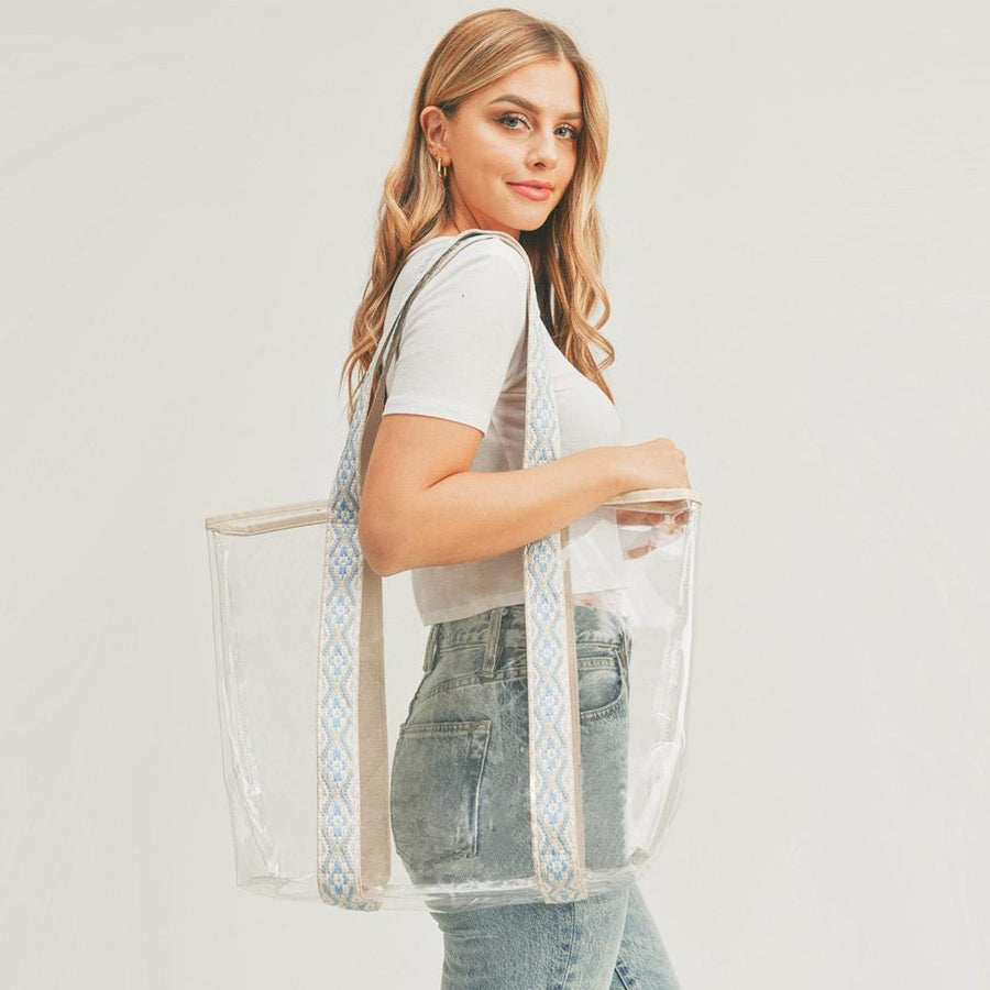 Transparent Hat Carrying Tote Bag | Aztec Strap Beach Travel Bag | Resort & Vacation Handbag