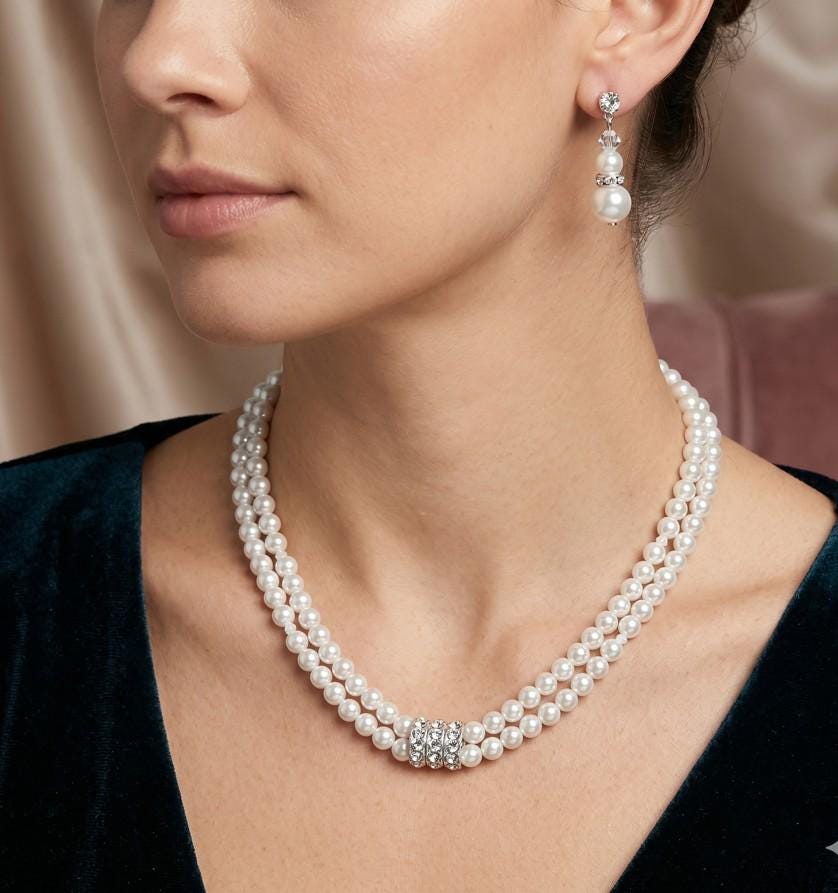 Layered Pearl Stone Necklace, Dainty Elegant Jewelry, Stackable Trendy Gift