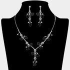 Rhinestone Rose Flower Vine Necklace Set, Elegant Crystal Bridal Jewelry