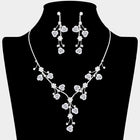 Rhinestone Rose Flower Vine Necklace Set, Elegant Crystal Bridal Jewelry
