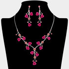 Rhinestone Rose Flower Vine Necklace Set, Elegant Crystal Bridal Jewelry