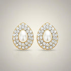 Teardrop Pearl Clip On Earrings, Pave Drop Bridal Wedding Jewelry