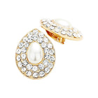 Teardrop Pearl Clip On Earrings, Pave Drop Bridal Wedding Jewelry