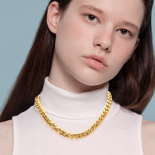 Gold Dipped Cuban Chain Necklace, 6mm Diamond Cut Stainless Steel Unisex Link Chain