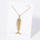 Crystal Pave Fishbone Pendant Necklace, Edgy Minimalist Charm Jewelry