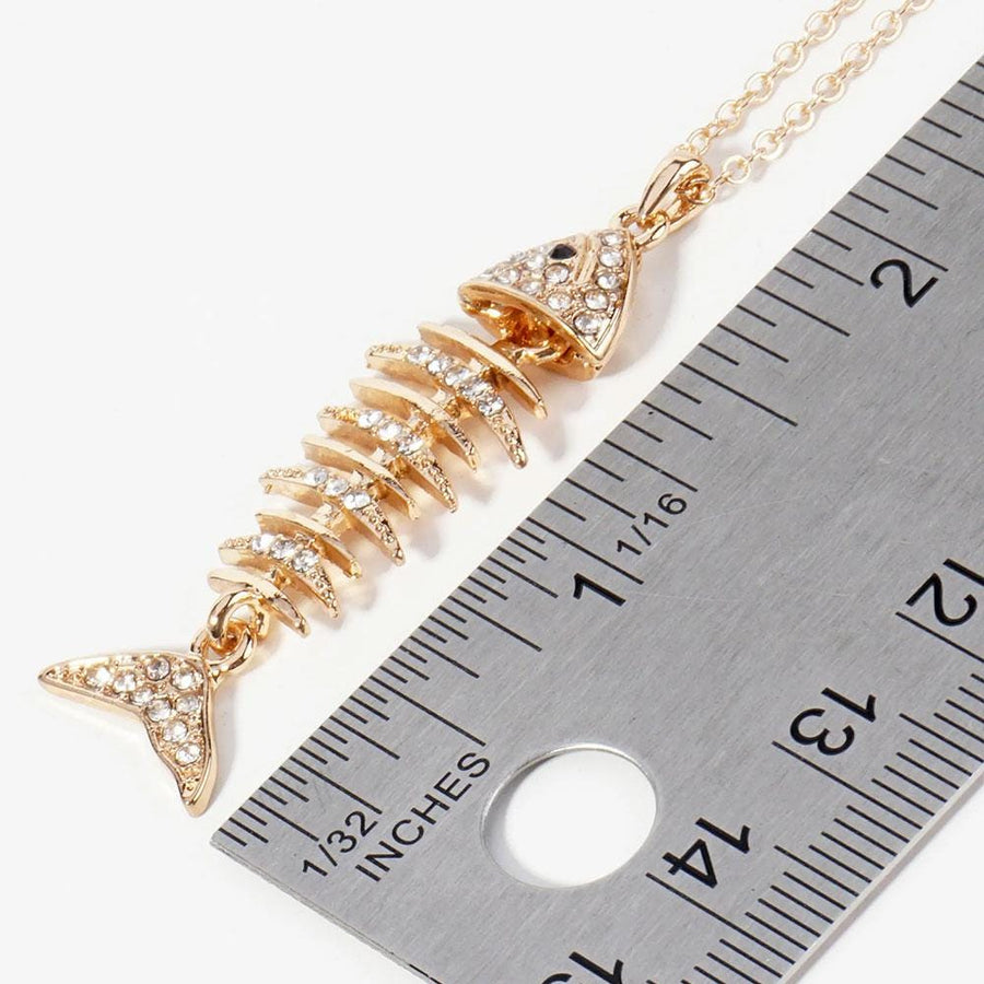 Crystal Pave Fishbone Pendant Necklace, Edgy Minimalist Charm Jewelry