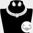 3-Piece Teardrop Pearl Choker Jewelry Set, Layered Necklace, Bridal Wedding Statement Choker