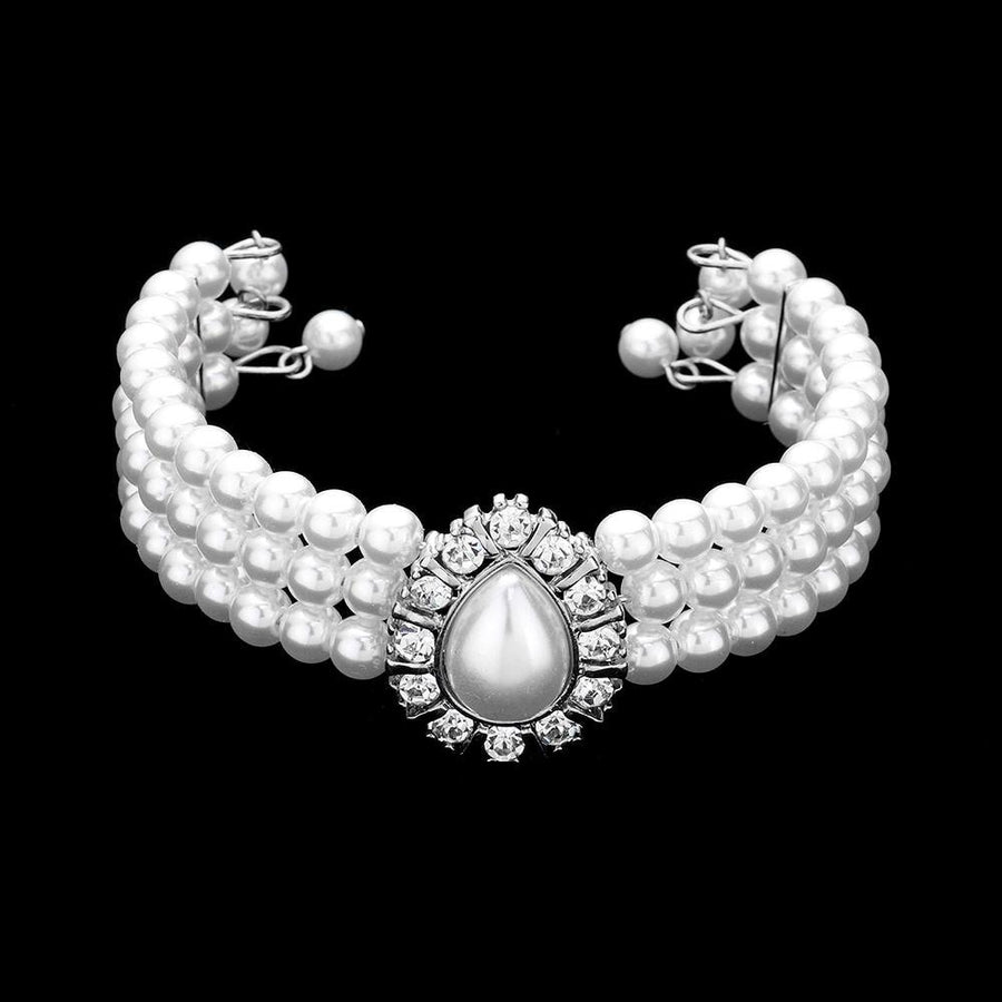 3-Piece Teardrop Pearl Choker Jewelry Set, Layered Necklace, Bridal Wedding Statement Choker