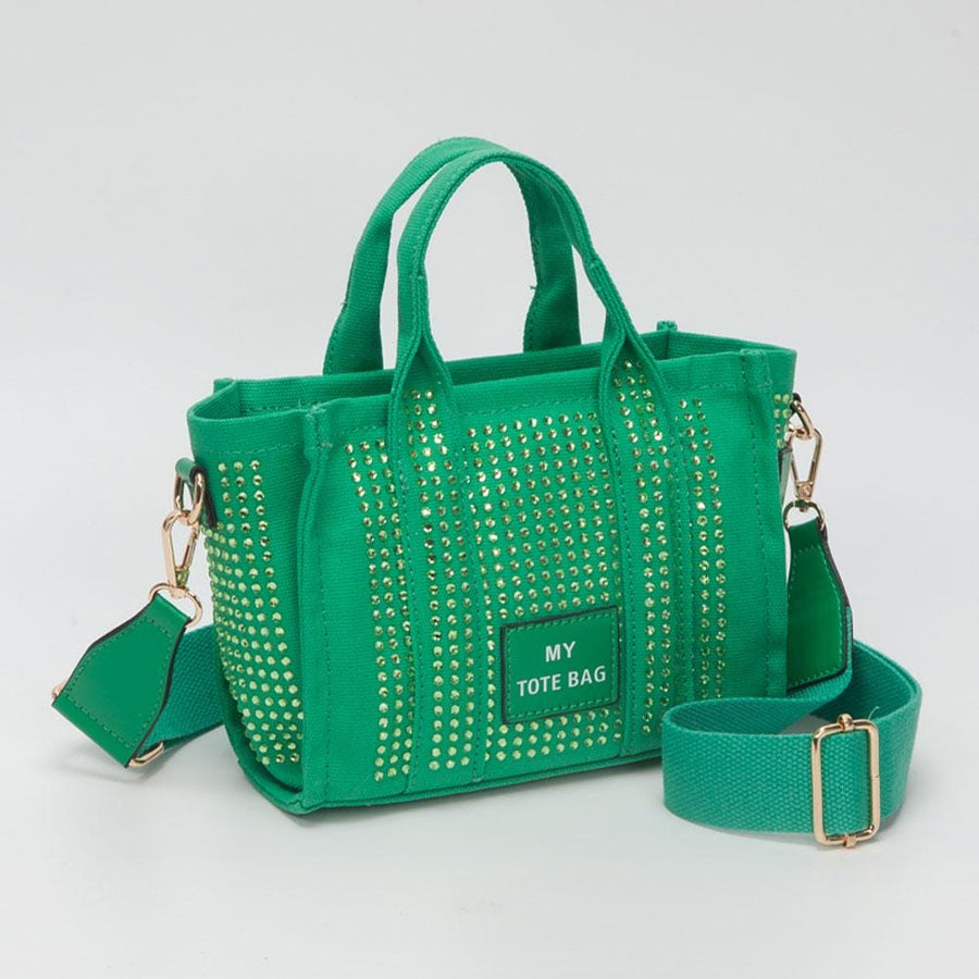 Rhinestone Studded Mini Tote Bag | Sparkly Glam Crossbody Purse for Women