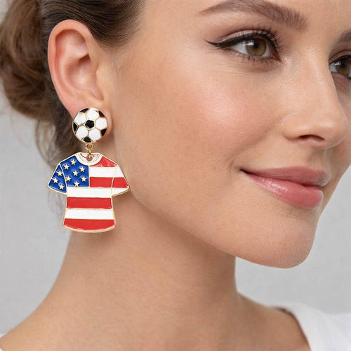 USA Soccer Jersey Drop FIFA Earrings | Sports Fan Game Day Jewelry | Football Statement Earrings