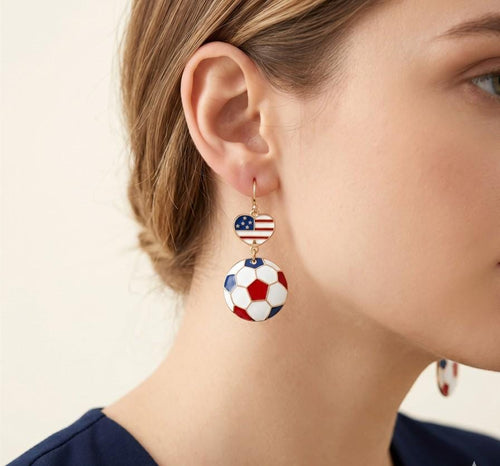 USA Flag Soccer Ball Drop Earrings | Team Spirit Jewelry | FIFA World Cup Earrings