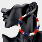 American Flag Enamel Bamboo Hoop Earrings | USA Pride Patriotic Statement Hoop Jewelry