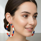 American Flag Enamel Bamboo Hoop Earrings | USA Pride Patriotic Statement Hoop Jewelry